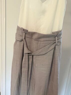 Sleeveless V-Neck Jumpsuit with Self-Tie Waist in Light Taupe